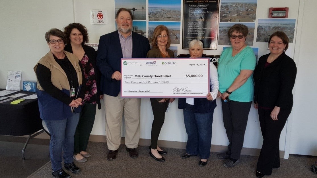 Flood Relief Mills County check presentation